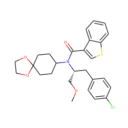 COC[C@@H](Cc1ccc(Cl)cc1)N(C(=O)c1csc2ccccc12)C1CCC2(CC1)OCCO2 ZINC000040875593