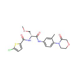 COC[C@@H](NC(=O)c1ccc(Cl)s1)C(=O)Nc1ccc(N2CCOCC2=O)c(C)c1 ZINC000028375754