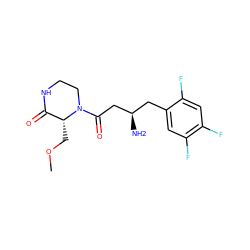 COC[C@@H]1C(=O)NCCN1C(=O)C[C@H](N)Cc1cc(F)c(F)cc1F ZINC000071340824