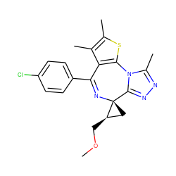 COC[C@@H]1C[C@]12N=C(c1ccc(Cl)cc1)c1c(sc(C)c1C)-n1c(C)nnc12 ZINC000146356400