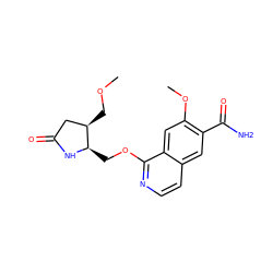 COC[C@@H]1CC(=O)N[C@@H]1COc1nccc2cc(C(N)=O)c(OC)cc12 ZINC001772628001