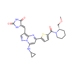 COC[C@@H]1CCCCN1C(=O)c1ccc(-c2cc(NC3CC3)n3ncc(/C=C4\NC(=O)NC4=O)c3n2)s1 ZINC000205040116