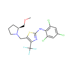 COC[C@@H]1CCCN1Cc1sc(Nc2c(Cl)cc(Cl)cc2Cl)nc1C(F)(F)F ZINC000028119763