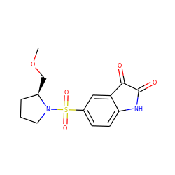 COC[C@@H]1CCCN1S(=O)(=O)c1ccc2c(c1)C(=O)C(=O)N2 ZINC000003871900