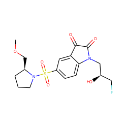 COC[C@@H]1CCCN1S(=O)(=O)c1ccc2c(c1)C(=O)C(=O)N2C[C@H](O)CF ZINC000040429356