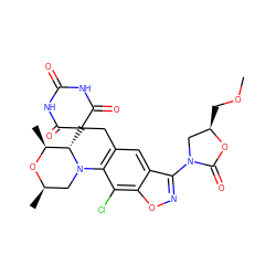 COC[C@@H]1CN(c2noc3c(Cl)c4c(cc23)CC2(C(=O)NC(=O)NC2=O)[C@H]2[C@H](C)O[C@H](C)CN42)C(=O)O1 ZINC000147990432