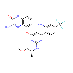 COC[C@H](C)Nc1nc(Oc2cccc3[nH]c(=O)c(N)nc23)cc(-c2ccc(C(F)(F)F)cc2N)n1 ZINC000035903907