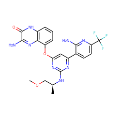 COC[C@H](C)Nc1nc(Oc2cccc3[nH]c(=O)c(N)nc23)cc(-c2ccc(C(F)(F)F)nc2N)n1 ZINC000040875044