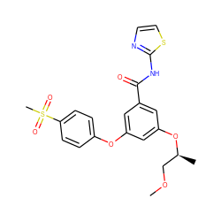 COC[C@H](C)Oc1cc(Oc2ccc(S(C)(=O)=O)cc2)cc(C(=O)Nc2nccs2)c1 ZINC000034443129