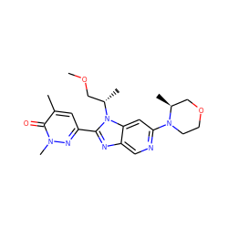 COC[C@H](C)n1c(-c2cc(C)c(=O)n(C)n2)nc2cnc(N3CCOC[C@@H]3C)cc21 ZINC001772639949