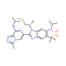 COC[C@H](C)n1c(-c2cn3c(C)nnc3c(NC(C)C)n2)nc2cc3c(cc21)N(C(C)C)S(=O)(=O)C3(C)C ZINC001772585018