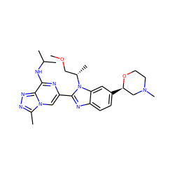 COC[C@H](C)n1c(-c2cn3c(C)nnc3c(NC(C)C)n2)nc2ccc([C@@H]3CN(C)CCO3)cc21 ZINC001772647693