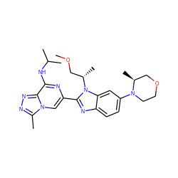 COC[C@H](C)n1c(-c2cn3c(C)nnc3c(NC(C)C)n2)nc2ccc(N3CCOC[C@@H]3C)cc21 ZINC001772652836