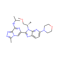 COC[C@H](C)n1c(-c2cn3c(C)nnc3c(NC(C)C)n2)nc2ccc(N3CCOCC3)nc21 ZINC001772620999