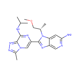 COC[C@H](C)n1c(-c2cn3c(C)nnc3c(NC(C)C)n2)nc2cnc(N)cc21 ZINC001772612675