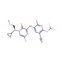 COC[C@H](C1CC1)n1cc(Cl)nc(Nc2cc(C#N)c(OC(F)F)nc2C)c1=O ZINC000045284455