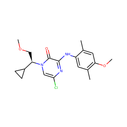 COC[C@H](C1CC1)n1cc(Cl)nc(Nc2cc(C)c(OC)cc2C)c1=O ZINC000042922992