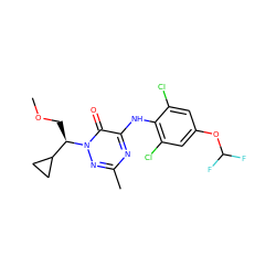 COC[C@H](C1CC1)n1nc(C)nc(Nc2c(Cl)cc(OC(F)F)cc2Cl)c1=O ZINC000049785634