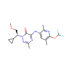 COC[C@H](C1CC1)n1nc(C)nc(Nc2cc(C)c(OC(F)F)nc2C)c1=O ZINC000049050647