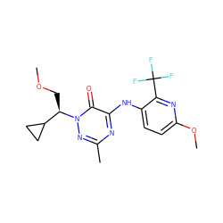 COC[C@H](C1CC1)n1nc(C)nc(Nc2ccc(OC)nc2C(F)(F)F)c1=O ZINC000049036435