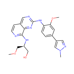 COC[C@H](CO)Nc1nccc2cnc(Nc3ccc(-c4cnn(C)c4)cc3OC)nc12 ZINC000207612210