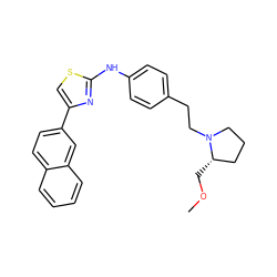 COC[C@H]1CCCN1CCc1ccc(Nc2nc(-c3ccc4ccccc4c3)cs2)cc1 ZINC000096273983