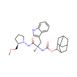 COC[C@H]1CCCN1NC(=O)[C@@](C)(Cc1c[nH]c2ccccc12)NC(=O)OC1C2CC3CC(C2)CC1C3 ZINC000013776507