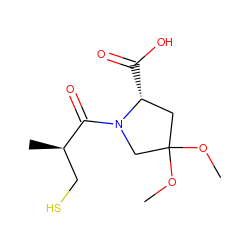 COC1(OC)C[C@@H](C(=O)O)N(C(=O)[C@H](C)CS)C1 ZINC000027992060