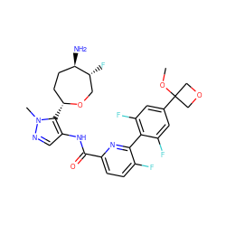 COC1(c2cc(F)c(-c3nc(C(=O)Nc4cnn(C)c4[C@@H]4CC[C@@H](N)[C@H](F)CO4)ccc3F)c(F)c2)COC1 ZINC000216886359