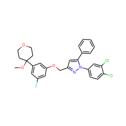 COC1(c2cc(F)cc(OCc3cc(-c4ccccc4)n(-c4ccc(Cl)c(Cl)c4)n3)c2)CCOCC1 ZINC000028636915