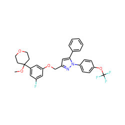 COC1(c2cc(F)cc(OCc3cc(-c4ccccc4)n(-c4ccc(OC(F)(F)F)cc4)n3)c2)CCOCC1 ZINC000028636283