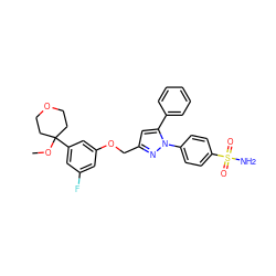 COC1(c2cc(F)cc(OCc3cc(-c4ccccc4)n(-c4ccc(S(N)(=O)=O)cc4)n3)c2)CCOCC1 ZINC000028636504