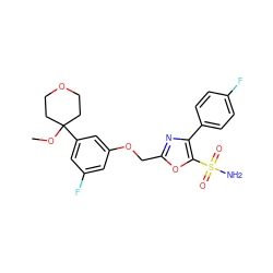 COC1(c2cc(F)cc(OCc3nc(-c4ccc(F)cc4)c(S(N)(=O)=O)o3)c2)CCOCC1 ZINC000013439553