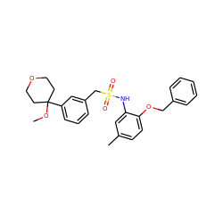 COC1(c2cccc(CS(=O)(=O)Nc3cc(C)ccc3OCc3ccccc3)c2)CCOCC1 ZINC000066102936