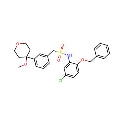 COC1(c2cccc(CS(=O)(=O)Nc3cc(Cl)ccc3OCc3ccccc3)c2)CCOCC1 ZINC000066102933