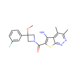 COC1(c2cccc(F)c2)CN(C(=O)c2sc3nnc(C)c(C)c3c2N)C1 ZINC000221799707