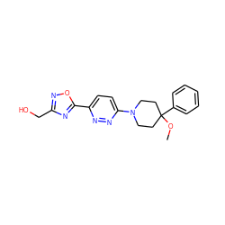 COC1(c2ccccc2)CCN(c2ccc(-c3nc(CO)no3)nn2)CC1 ZINC001772613176