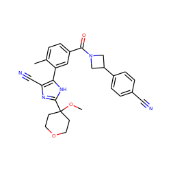 COC1(c2nc(C#N)c(-c3cc(C(=O)N4CC(c5ccc(C#N)cc5)C4)ccc3C)[nH]2)CCOCC1 ZINC000142757330