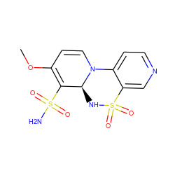 COC1=C(S(N)(=O)=O)[C@@H]2NS(=O)(=O)c3cnccc3N2C=C1 ZINC000072115019