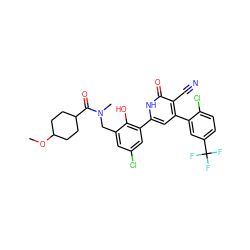 COC1CCC(C(=O)N(C)Cc2cc(Cl)cc(-c3cc(-c4cc(C(F)(F)F)ccc4Cl)c(C#N)c(=O)[nH]3)c2O)CC1 ZINC000028821583