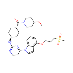 COC1CCN(C(=O)[C@H]2CC[C@H](Nc3nccc(-n4ccc5c(OCCCS(C)(=O)=O)cccc54)n3)CC2)CC1 ZINC000299845700