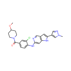 COC1CCN(C(=O)c2ccc(Nc3cc4[nH]c(-c5cnn(C)c5)cc4cn3)c(Cl)c2)CC1 ZINC000103250573