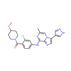 COC1CCN(C(=O)c2ccc(Nc3nc(C)cn4c(-c5cn[nH]c5)cnc34)cc2Cl)CC1 ZINC000072125923