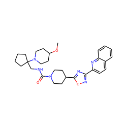 COC1CCN(C2(CNC(=O)N3CCC(c4nc(-c5ccc6ccccc6n5)no4)CC3)CCCC2)CC1 ZINC000072179750