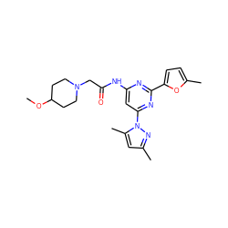 COC1CCN(CC(=O)Nc2cc(-n3nc(C)cc3C)nc(-c3ccc(C)o3)n2)CC1 ZINC000014975551