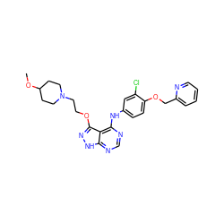 COC1CCN(CCOc2n[nH]c3ncnc(Nc4ccc(OCc5ccccn5)c(Cl)c4)c23)CC1 ZINC000029128714