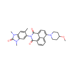 COC1CCN(c2ccc3c4c(cccc24)C(=O)N(c2cc4c(cc2C)n(C)c(=O)n4C)C3=O)CC1 ZINC001772614496