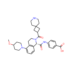 COC1CCN(c2cccc3c2CCN(C(=O)C2CC4(CCNCC4)C2)[C@@H]3C(=O)Nc2ccc(C(=O)O)cc2)CC1 ZINC000207506779