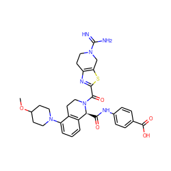 COC1CCN(c2cccc3c2CCN(C(=O)c2nc4c(s2)CN(C(=N)N)CC4)[C@H]3C(=O)Nc2ccc(C(=O)O)cc2)CC1 ZINC000210794658