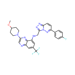 COC1CCN(c2cnc3cc(C(F)(F)F)cc(NCc4nnc5ccc(-c6ccc(F)cc6)nn45)c3n2)CC1 ZINC000095561573